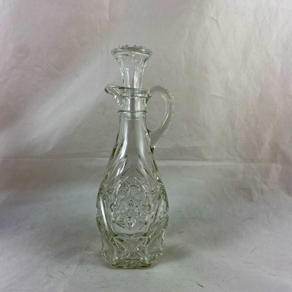 Anchor Hocking Vtg Star of David Glass Oil Vinegar Cruet Set w/ Stopper 7.5” T - Picture 3 of 13